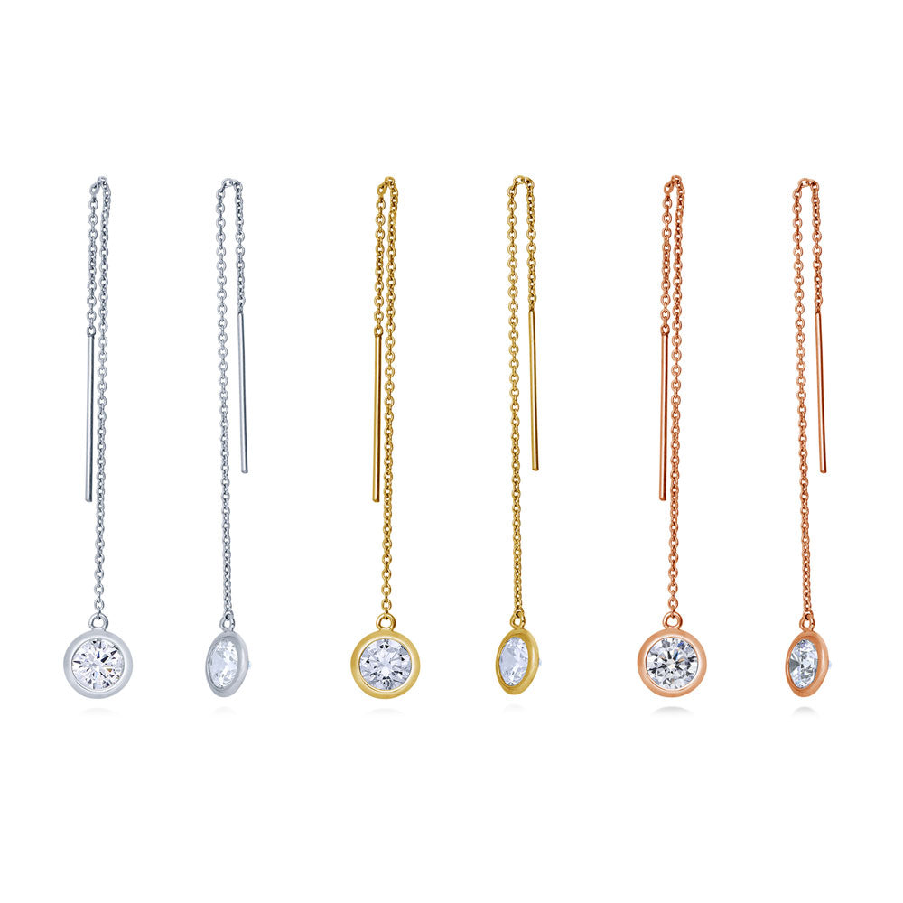 CZ Threader Earrings in Gold Flashed Sterling Silver, 3 Pairs, 1 of 15