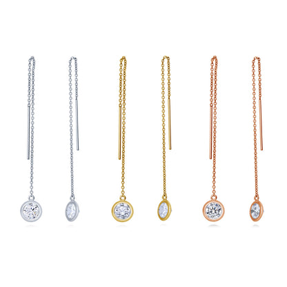 CZ Threader Earrings in Gold Flashed Sterling Silver, 3 Pairs