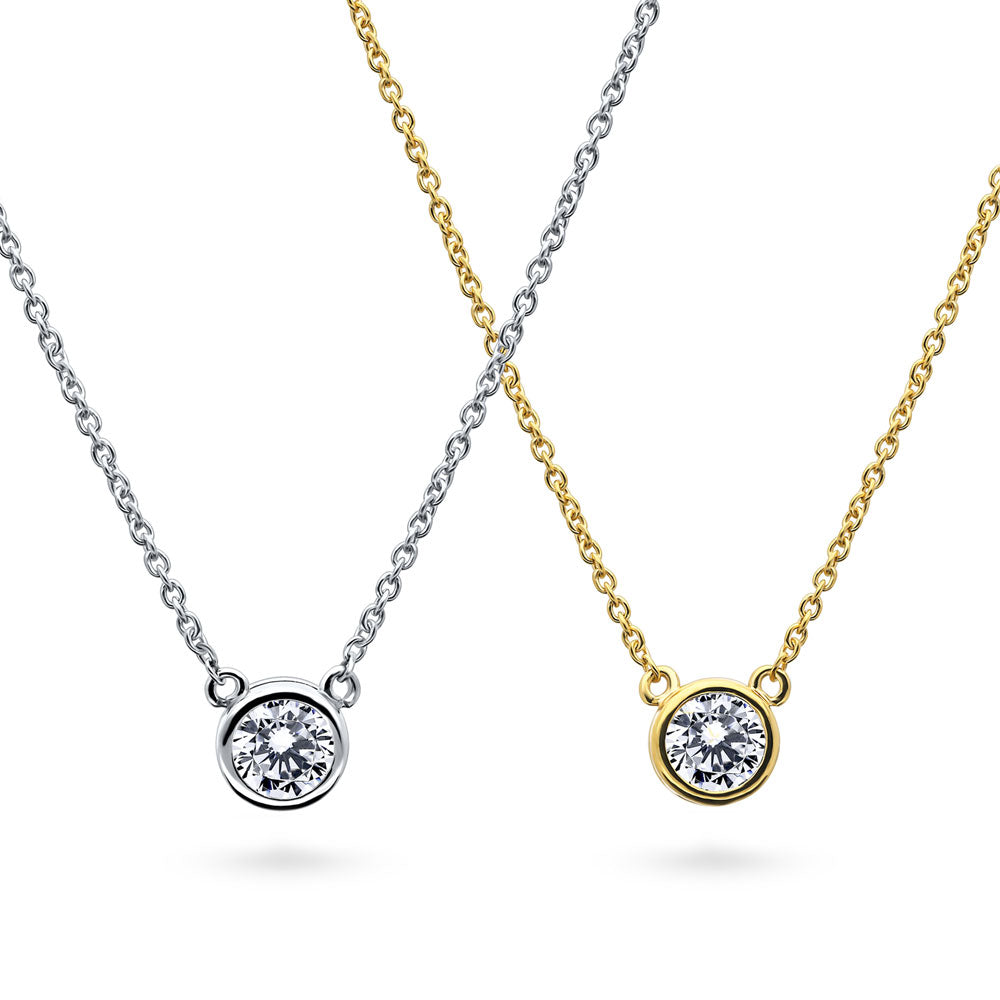 Solitaire CZ Layered Necklace Set in Gold Flashed Sterling Silver, 1 of 10