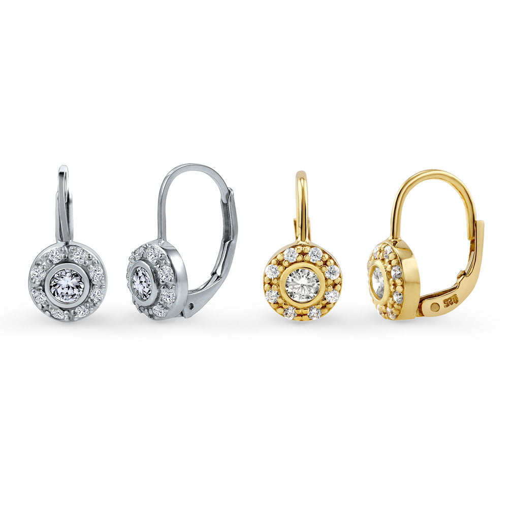 Halo CZ Earrings in Gold Flashed Sterling Silver, 2 Pairs