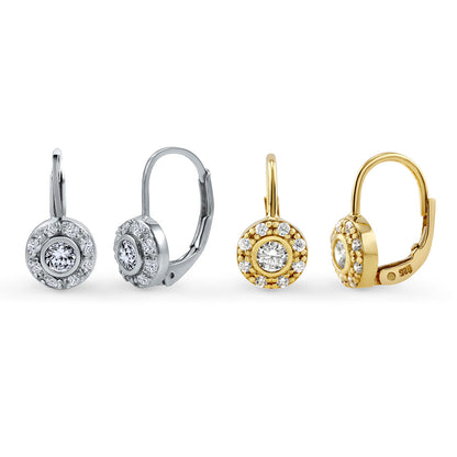 Halo CZ Earrings in Gold Flashed Sterling Silver, 2 Pairs