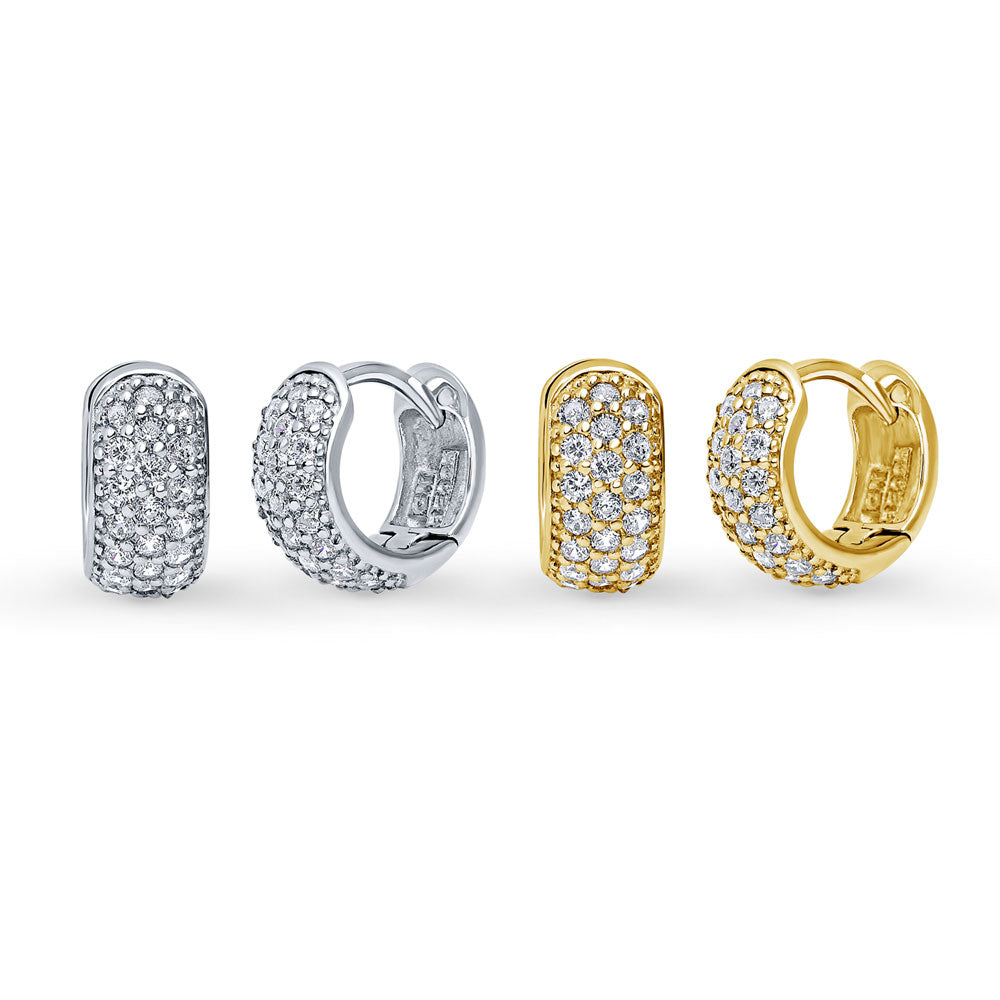 Dome CZ Huggie Earrings in Gold Flashed Sterling Silver, 2 Pairs