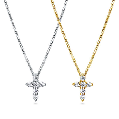 Cross CZ Layered Necklace Set in Gold Flashed Sterling Silver