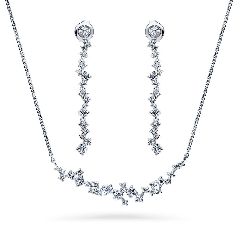 Bar Cluster CZ Necklace and Earrings Set in Sterling Silver, 1 of 11