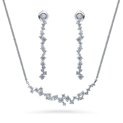 Cluster Bar CZ Necklace and Earrings in Sterling Silver