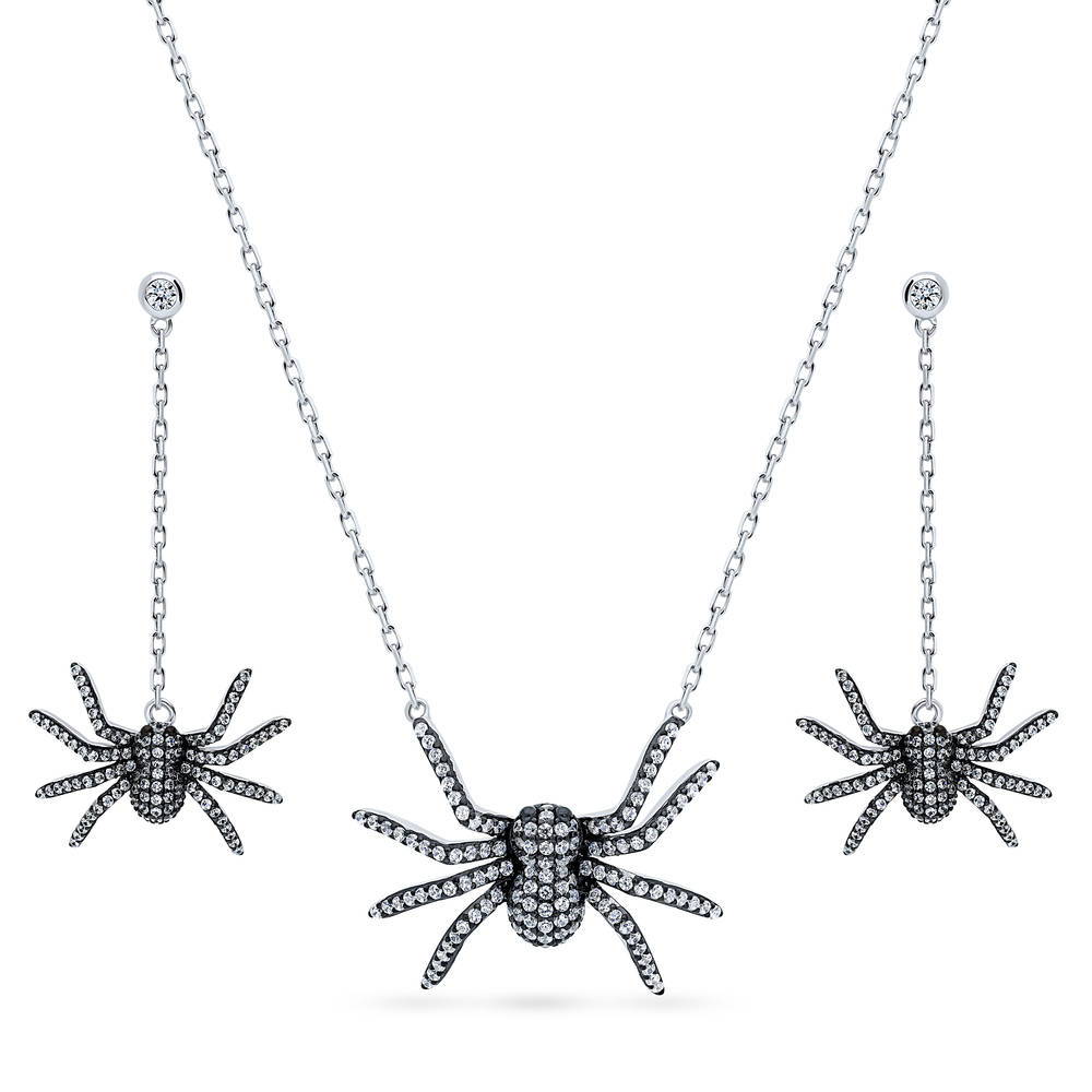 Spider CZ Necklace and Earrings in Sterling Silver