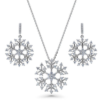 Snowflake CZ Necklace and Earrings Set in Sterling Silver