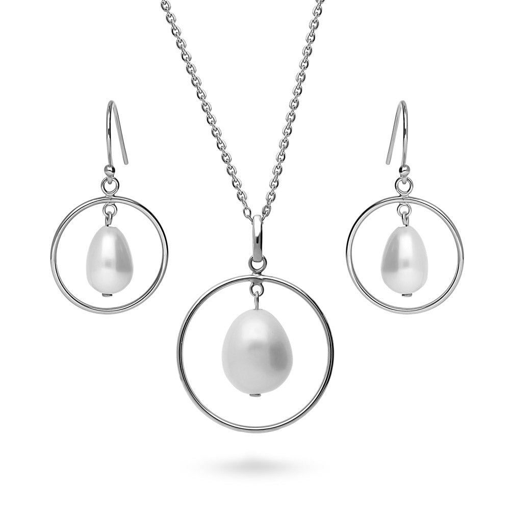 Open Circle White Baroque Cultured Pearl Set in Sterling Silver