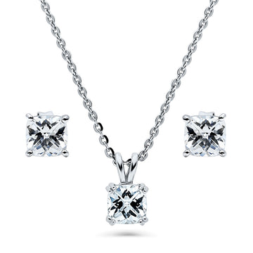 Solitaire Checkerboard Cushion CZ Set in Sterling Silver