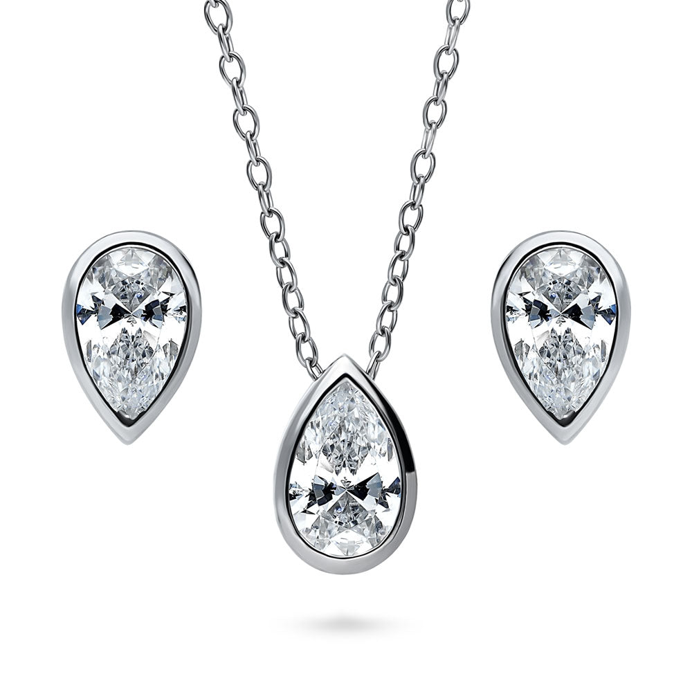 Solitaire 0.8ct/1.6ct Bezel Pear CZ Set in Sterling Silver
