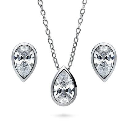 Solitaire 0.8ct/1.6ct Bezel Pear CZ Set in Sterling Silver
