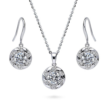Woven Wreath CZ Necklace and Earrings Set in Sterling Silver