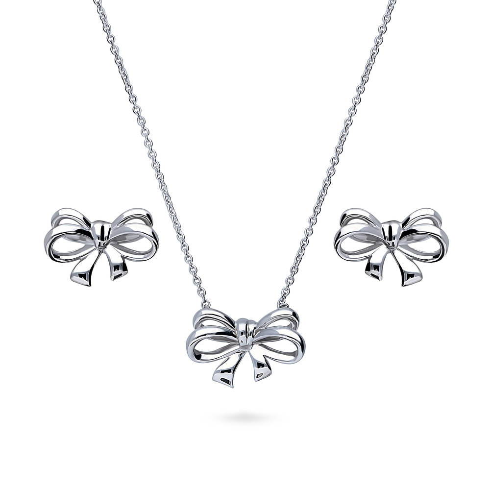Bow Tie Ribbon CZ Set in Sterling Silver