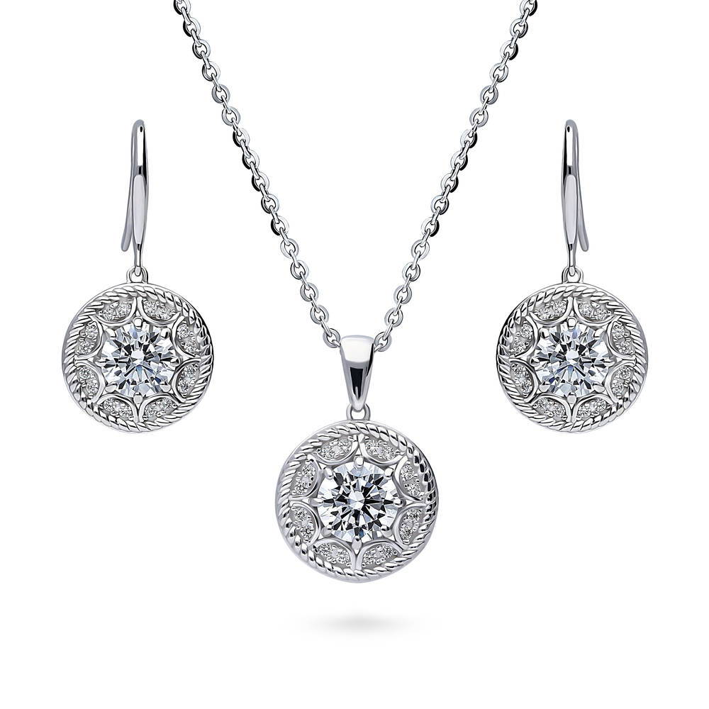Cable Halo Art Deco CZ Set in Sterling Silver, Style VS743-01