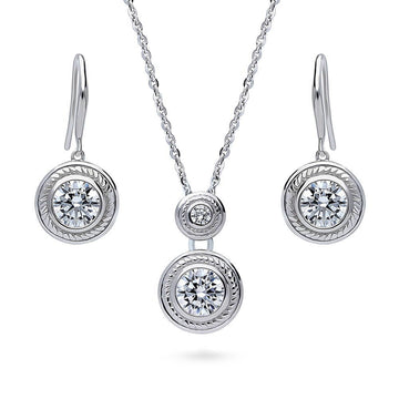 2-Stone Cable Bezel Set CZ Necklace and Earrings Set in Sterling Silver