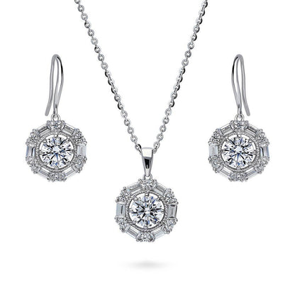 Halo Art Deco Cable CZ Set in Sterling Silver