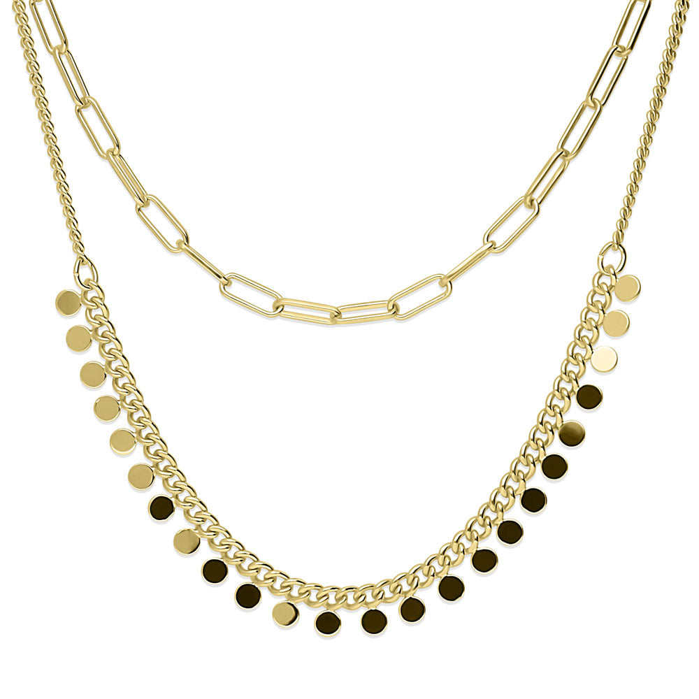 Paperclip Disc Chain Necklace in Yellow Gold-Flashed, 2 Piece