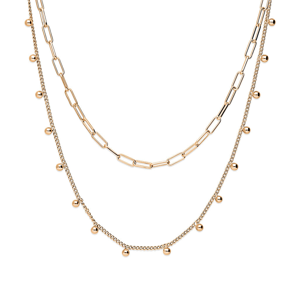 Paperclip Bead Chain Necklace in Rose Gold Flashed Base Metal, 2 Piece