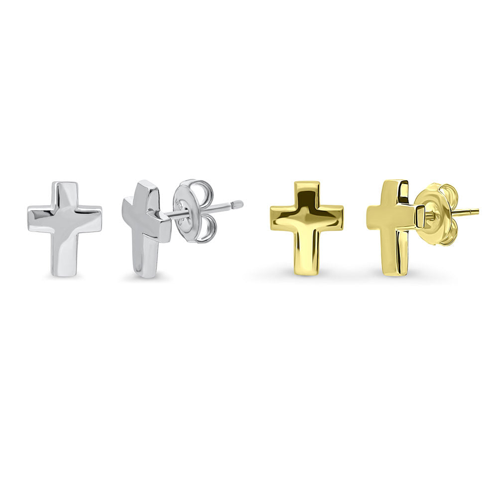 Cross Stud Earrings in Gold Flashed Sterling Silver, 2 Pairs, 1 of 11