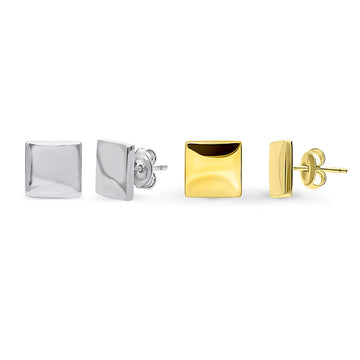 Square Stud Earrings in Sterling Silver, 2 Pairs