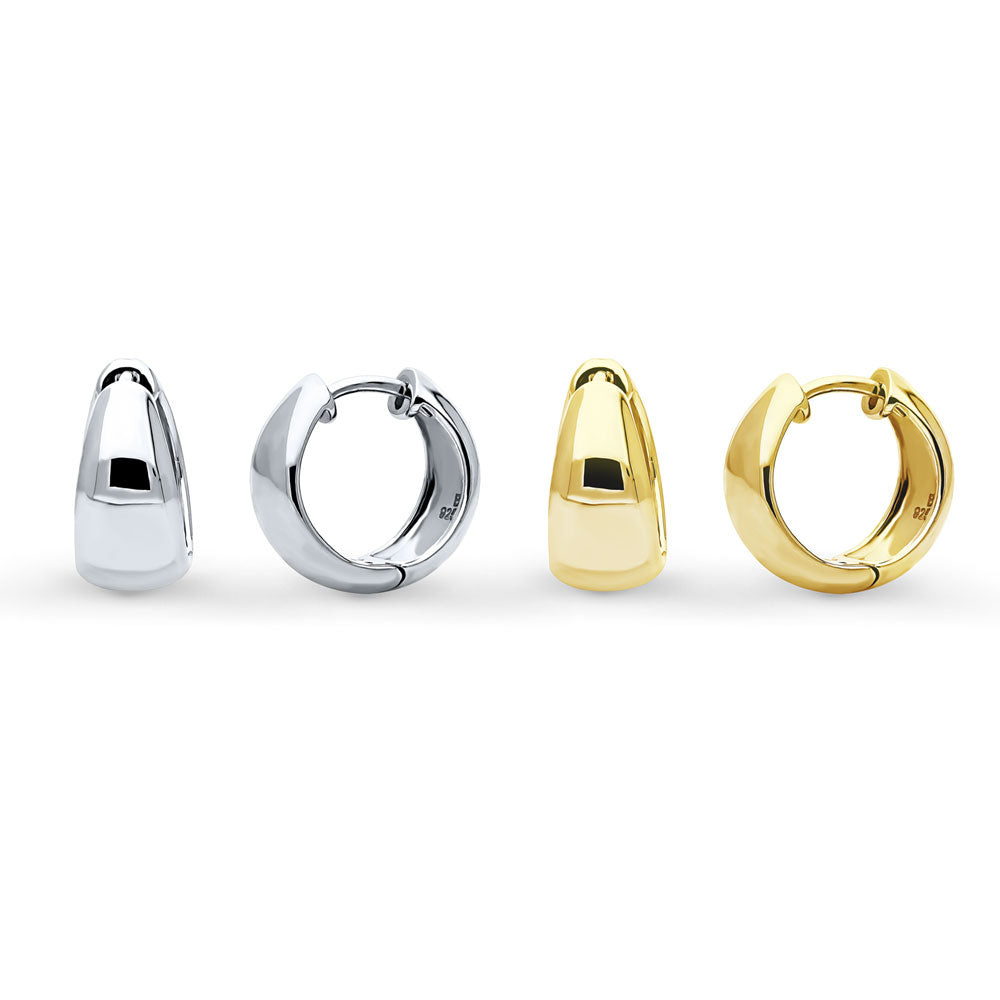 Dome Huggie Earrings in Gold Flashed Sterling Silver, 2 Pairs