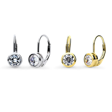 Solitaire 2.4ct Bezel Set Round CZ Earrings in Sterling Silver, 2 Pairs