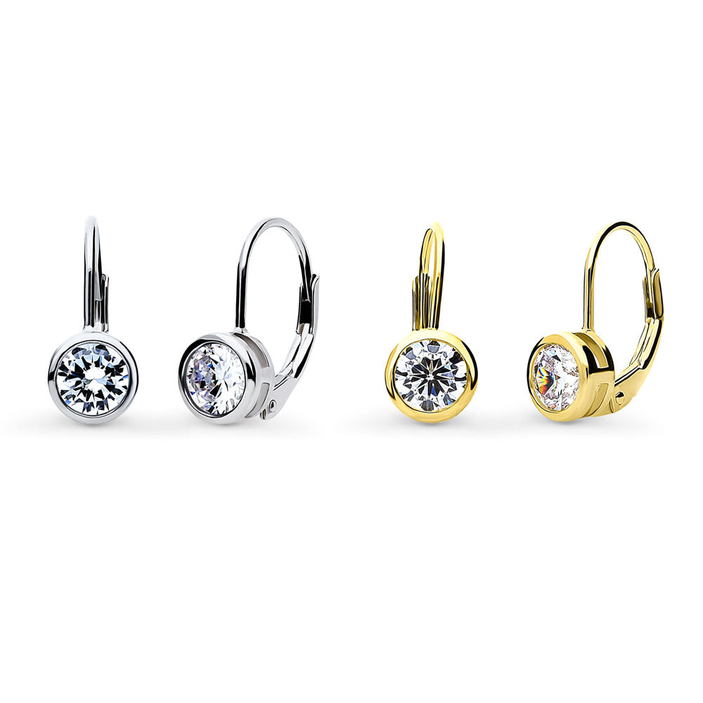Solitaire CZ Earrings in Gold Flashed Sterling Silver, 2 Pairs, 1 of 10