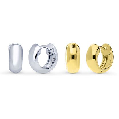 Dome Huggie Earrings in Gold Flashed Sterling Silver, 2 Pairs