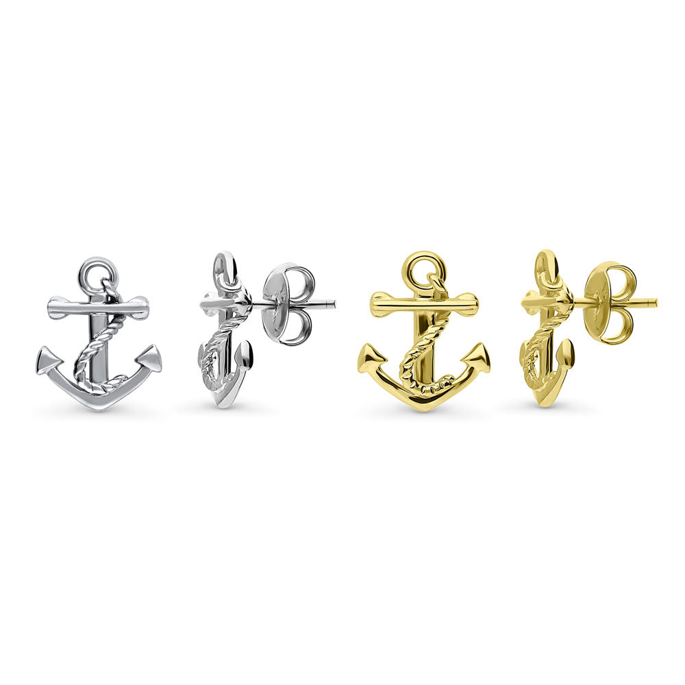 Anchor Stud Earrings in Gold Flashed Sterling Silver, 2 Pairs, 1 of 8