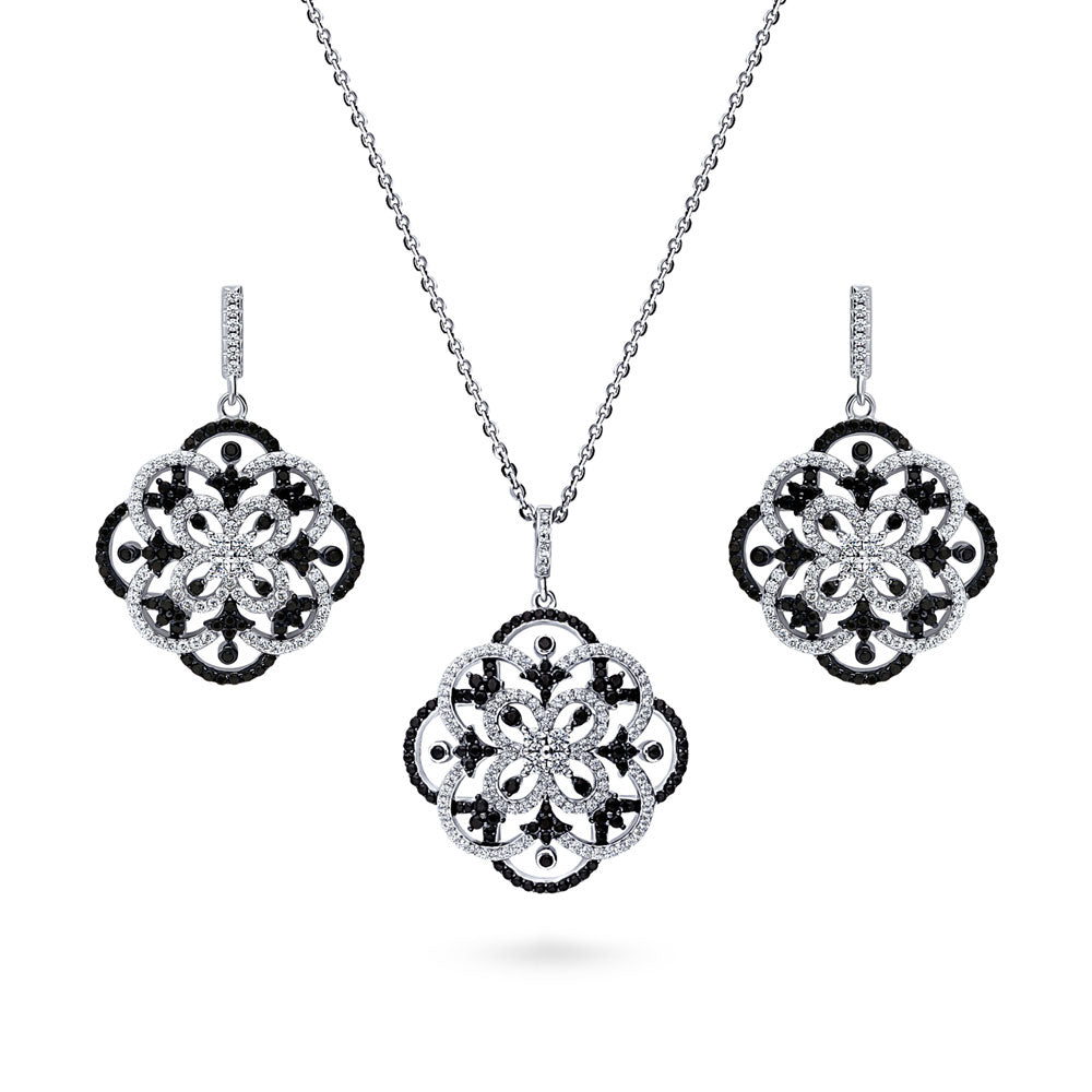 Flower Black and White CZ Set in Sterling Silver, 1 of 12