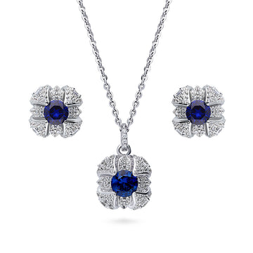 Square Simulated Blue Sapphire CZ Set in Sterling Silver