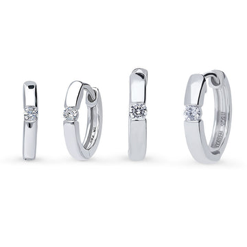 Solitaire Round CZ Hoop Earrings in Sterling Silver 0.22ct, 2 Pairs