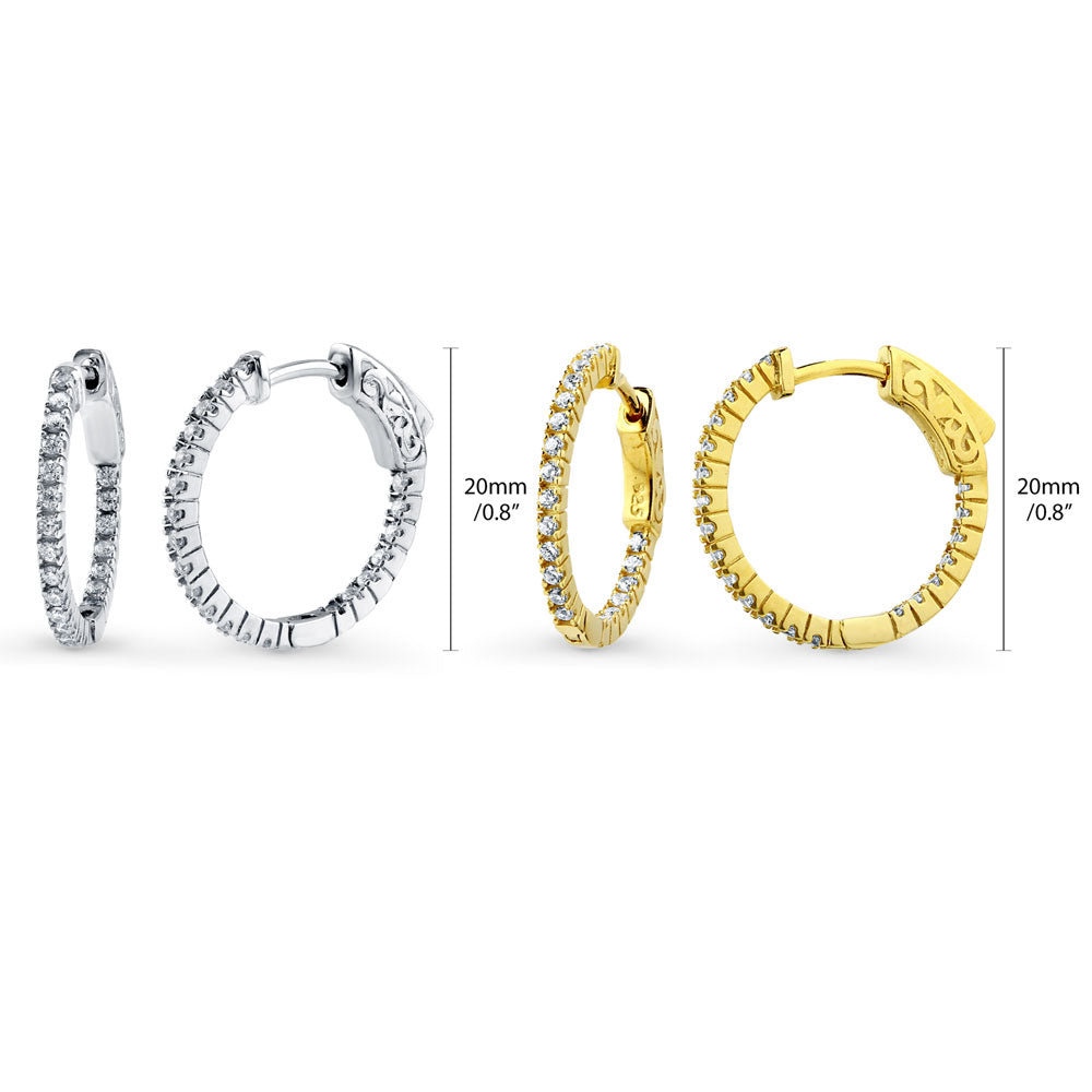 Front view of CZ Inside-Out Hoop Earrings in Sterling Silver 0.8 inch, 2 Pairs, 4 of 12