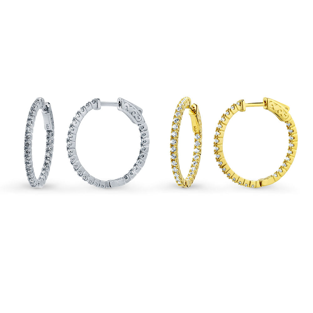 CZ Small Inside-Out Hoop Earrings in Sterling Silver 1 inch, 2 Pairs, 1 of 9
