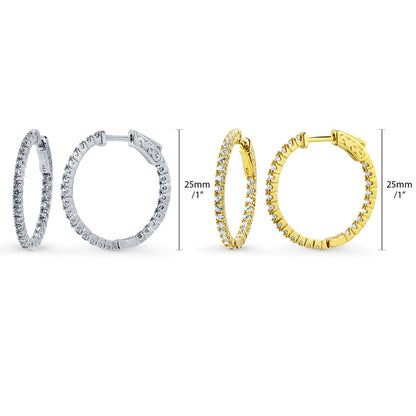 CZ Small Inside-Out Hoop Earrings in Sterling Silver 1", 2 Pairs
