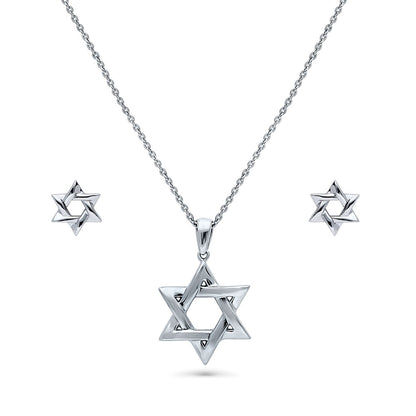 Star of David Necklace and Earrings in Sterling Silver