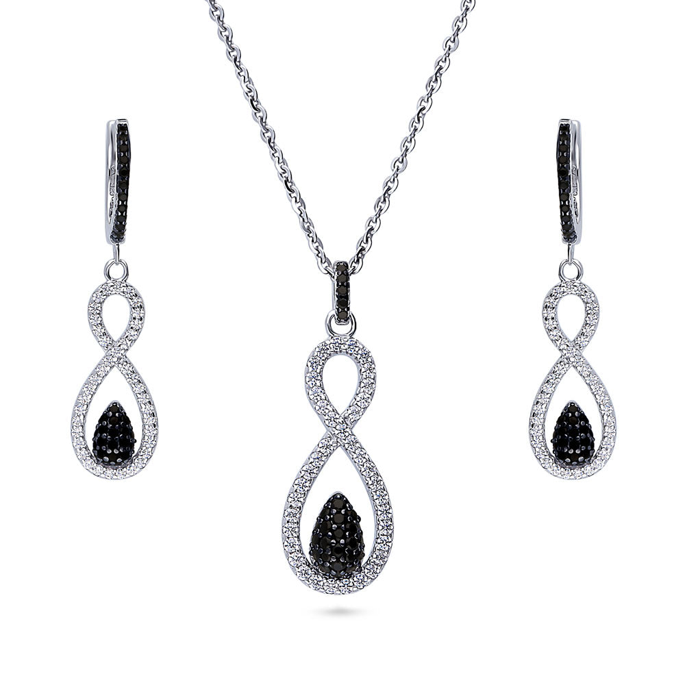 Black and White Woven Infinity CZ Set in Sterling Silver