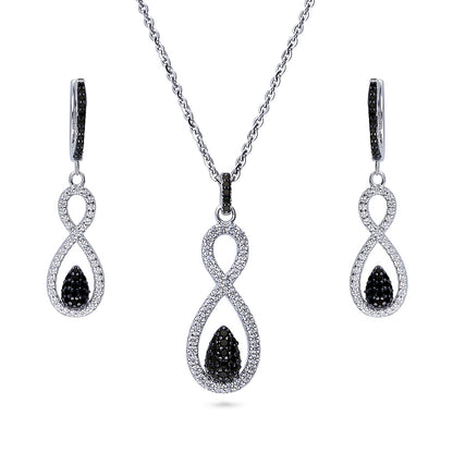Black and White Woven Infinity CZ Set in Sterling Silver