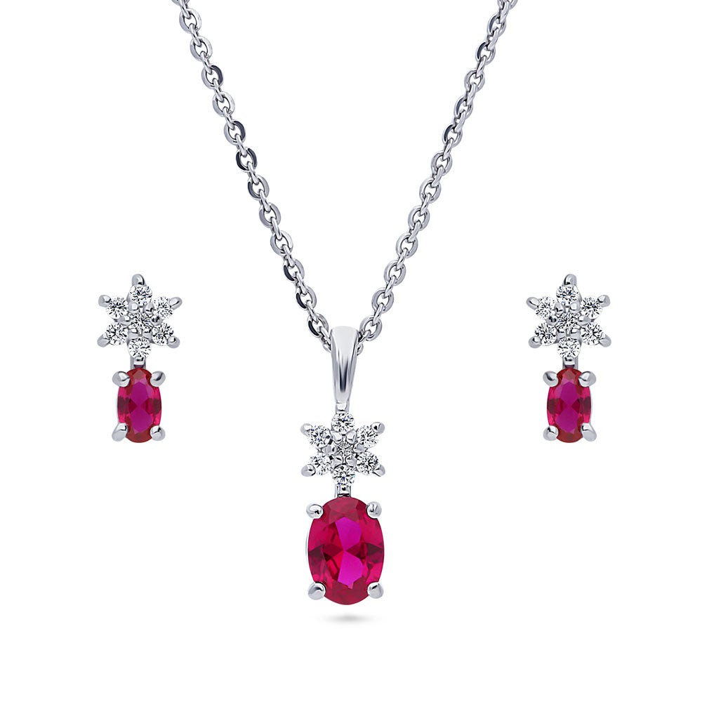 Flower Ruby-Red CZ Set in Sterling Silver