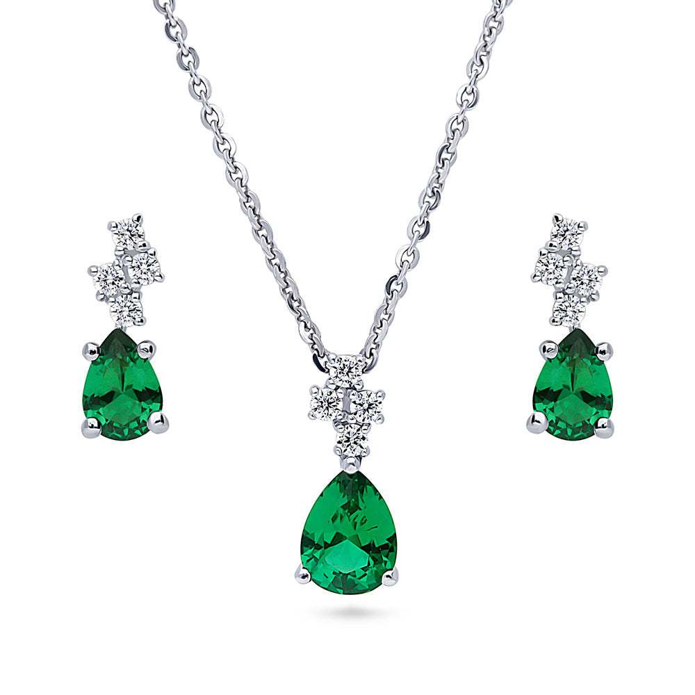 Cluster Emerald-Green CZ Set in Sterling Silver, 1 of 10