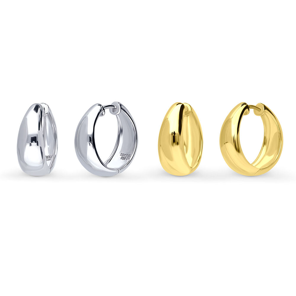 Dome Hoop Earrings in Gold Flashed Sterling Silver 0.8 inch, 2 Pairs, 1 of 19