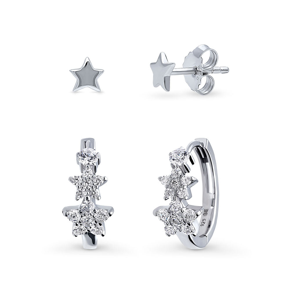 Star CZ Earrings Set in Sterling Silver, 2 Pairs, 1 of 13