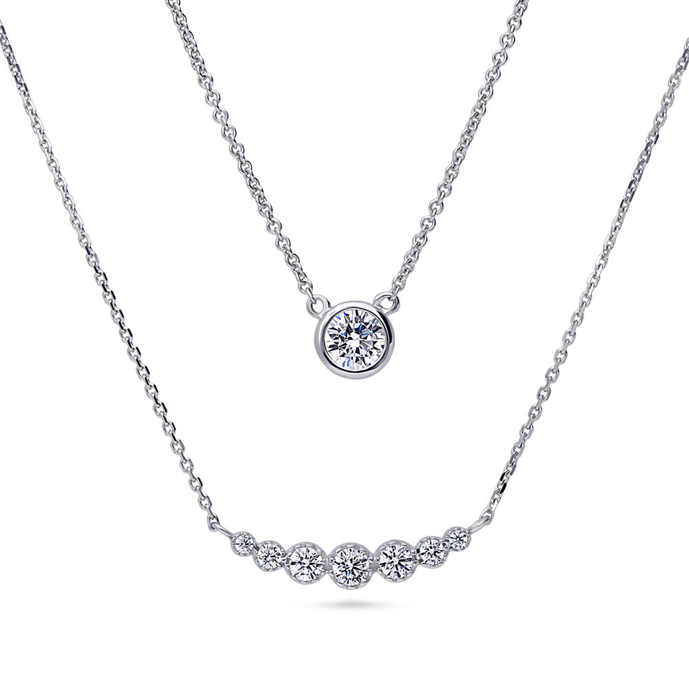 Solitaire Bubble Bar CZ Layered Necklace Set in Sterling Silver, 1 of 14