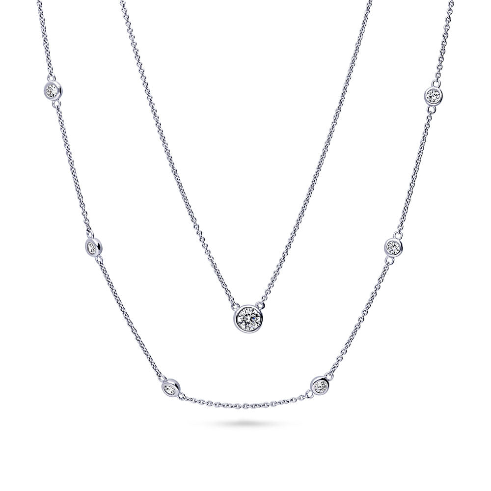 Solitaire Station Bezel CZ Necklace Set in Sterling Silver, 1 of 14