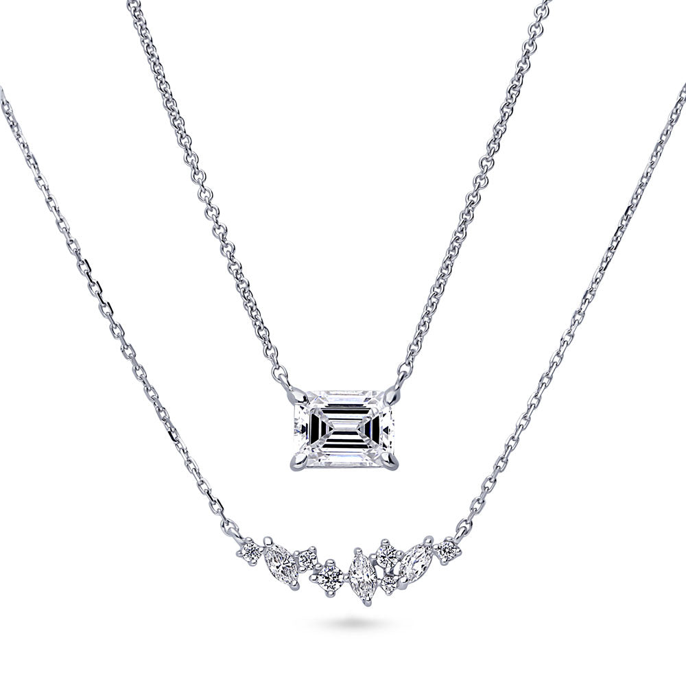 Solitaire CZ Layered Necklace in Sterling Silver, 2-Piece