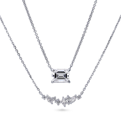 Solitaire CZ Layered Necklace in Sterling Silver, 2-Piece