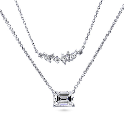 Solitaire CZ Layered Necklace in Sterling Silver, 2-Piece