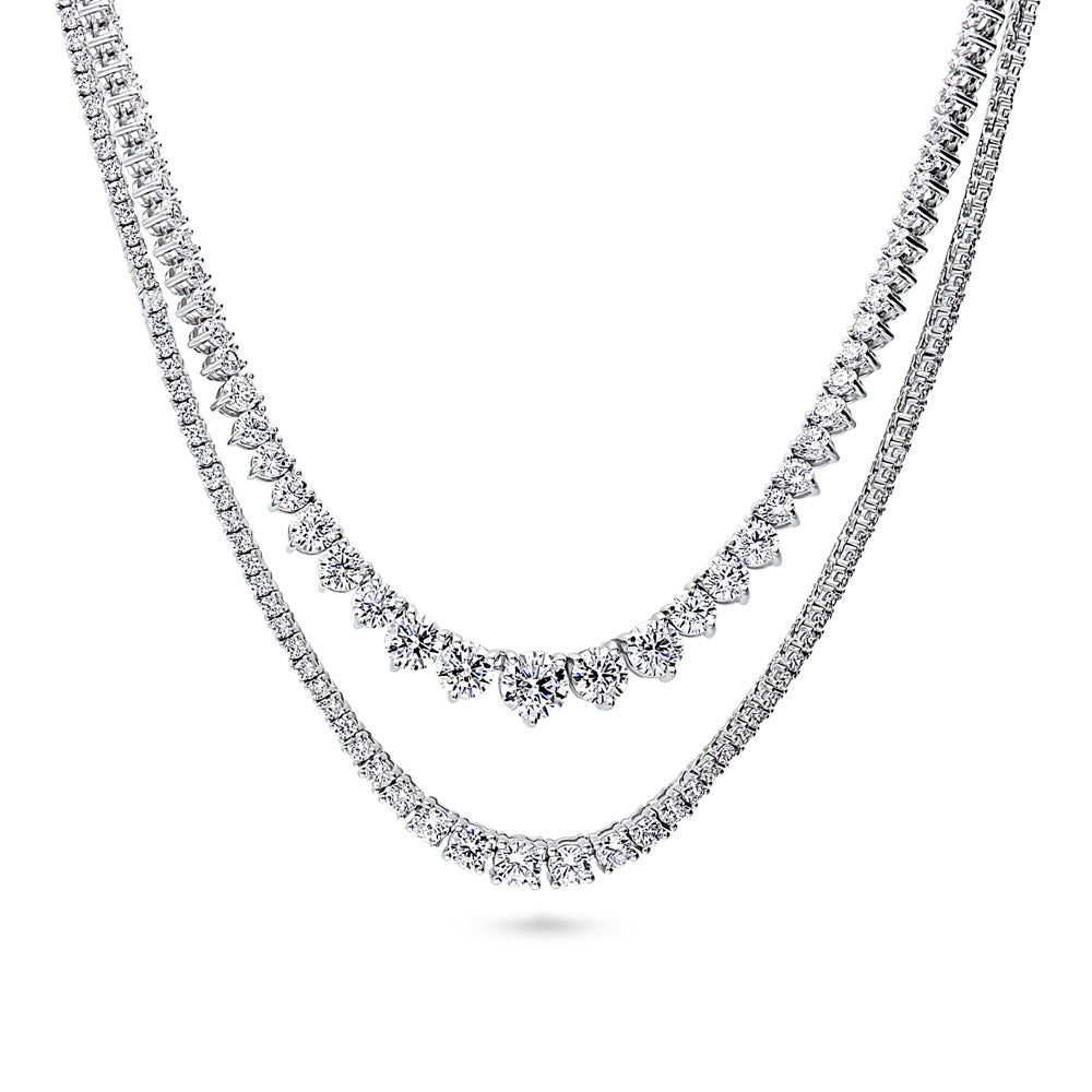 Graduated CZ Layered Tennis Necklace Set in Sterling Silver, 1 of 19