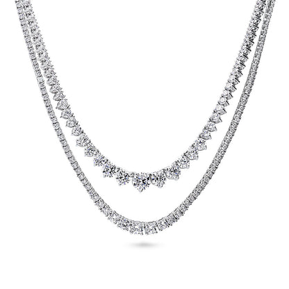 Graduated CZ Layered Tennis Necklace Set in Sterling Silver