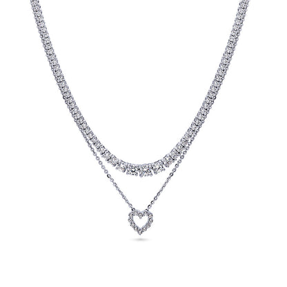 Graduated Open Heart CZ Necklace Set in Sterling Silver